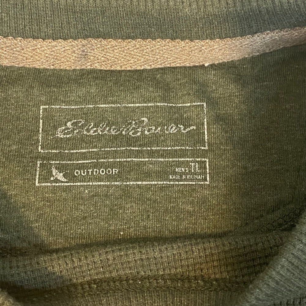 Eddie‎ Bauer Thermal Shirt Mens TL Olive Green Waffle Knit Long Sleeve Hiking - Picture 5 of 8